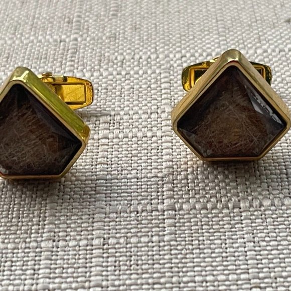 Men Cufflinks Brown Stone Accent Gold Tone Men Dress Shirt Cuff Stud Jewelry New - Picture 4 of 8